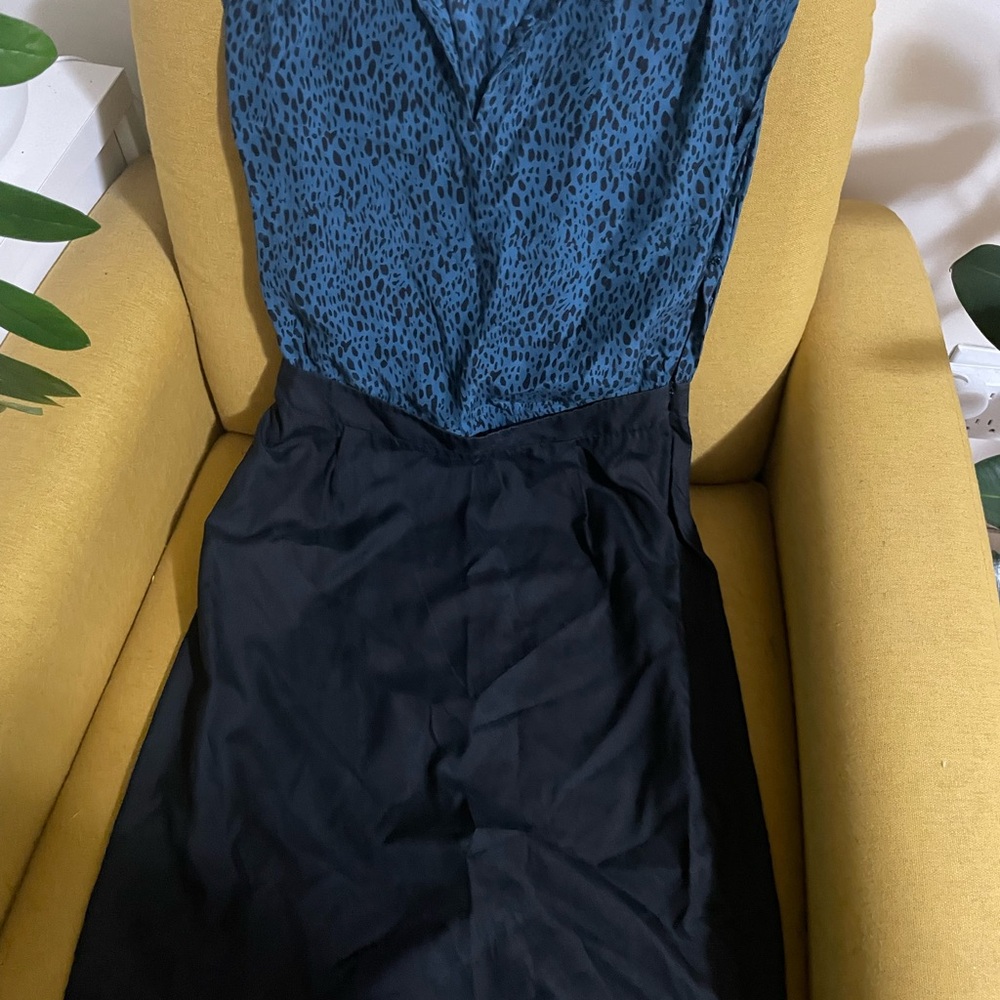 Barneys New York CO-OP Blue and Black Midi Dress